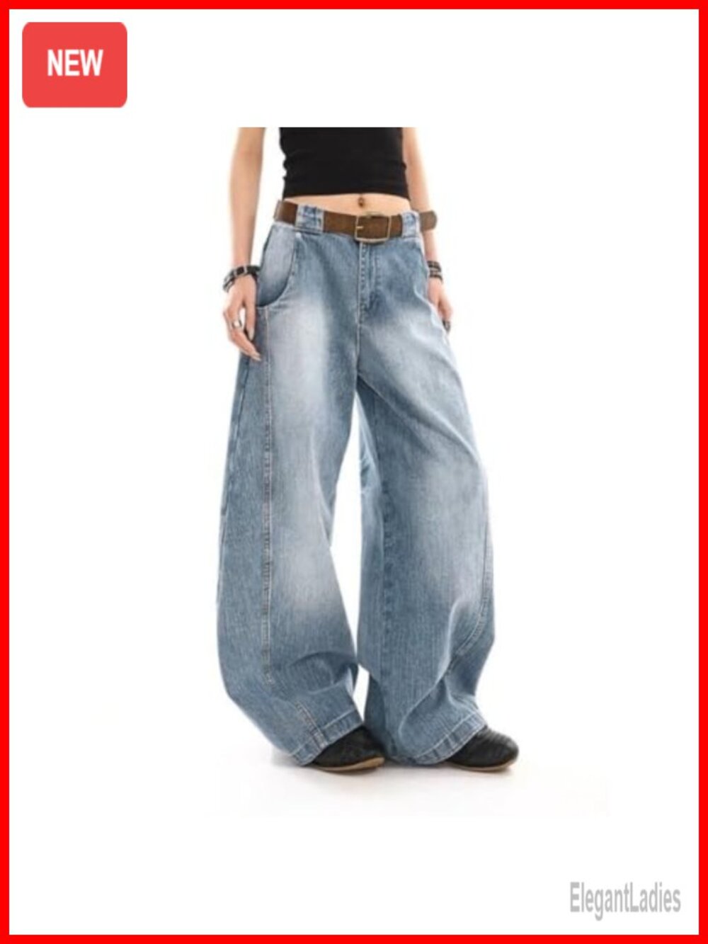 High Rise Baggy Barrel Jeans Wide Leg Women Pockets